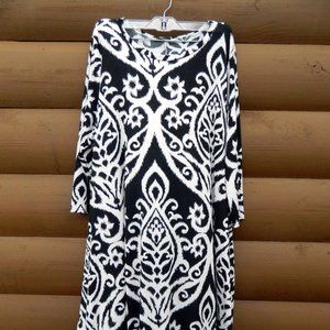 Jodifl Top Large Black Beige 3/4 Sleeve Tunic Rayon Flowy Stretch